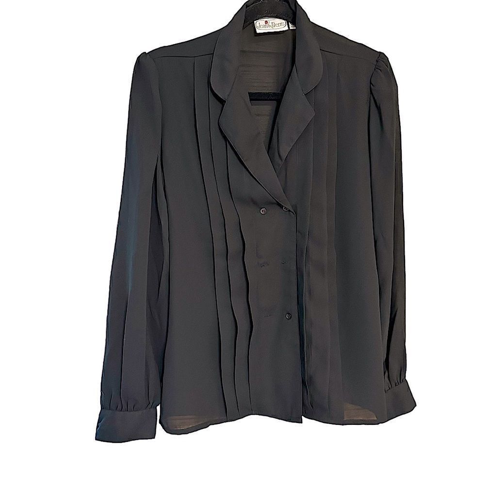 Vintage Jean de Pierre Black Crepe Pleated Blouse Size Medium